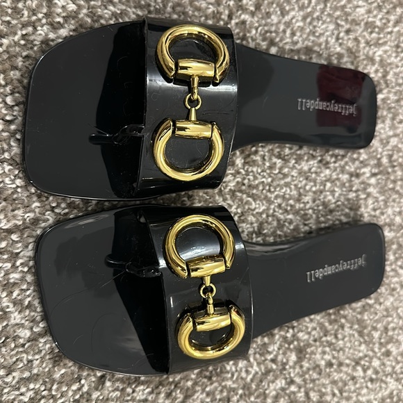 Jeffrey Campdell Flat Slides - Black and Gold Size 7 - Picture 5 of 5